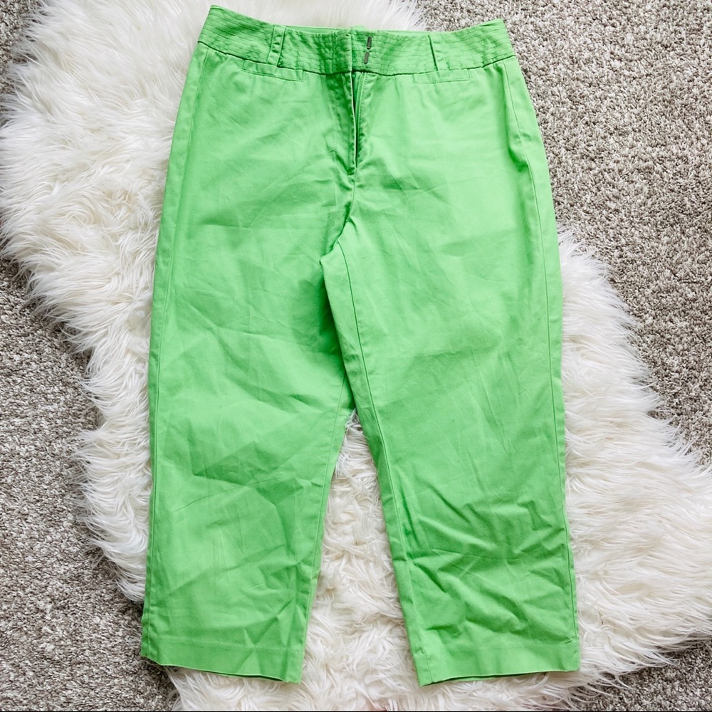 Talbots Lime Green Capri Pants Petite 6P Stretch Cropped Womens